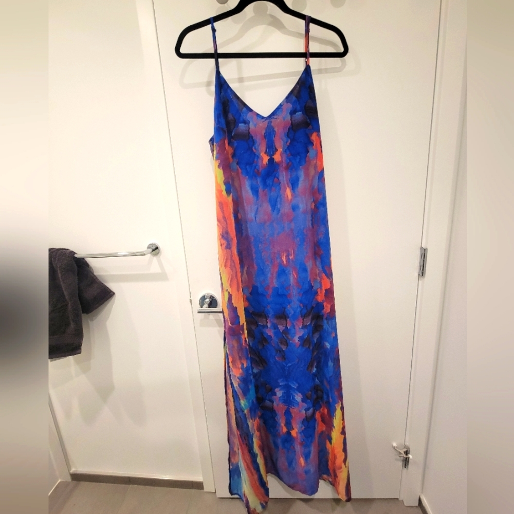 Lulu's Blue Beach Maxi Dress, Size L